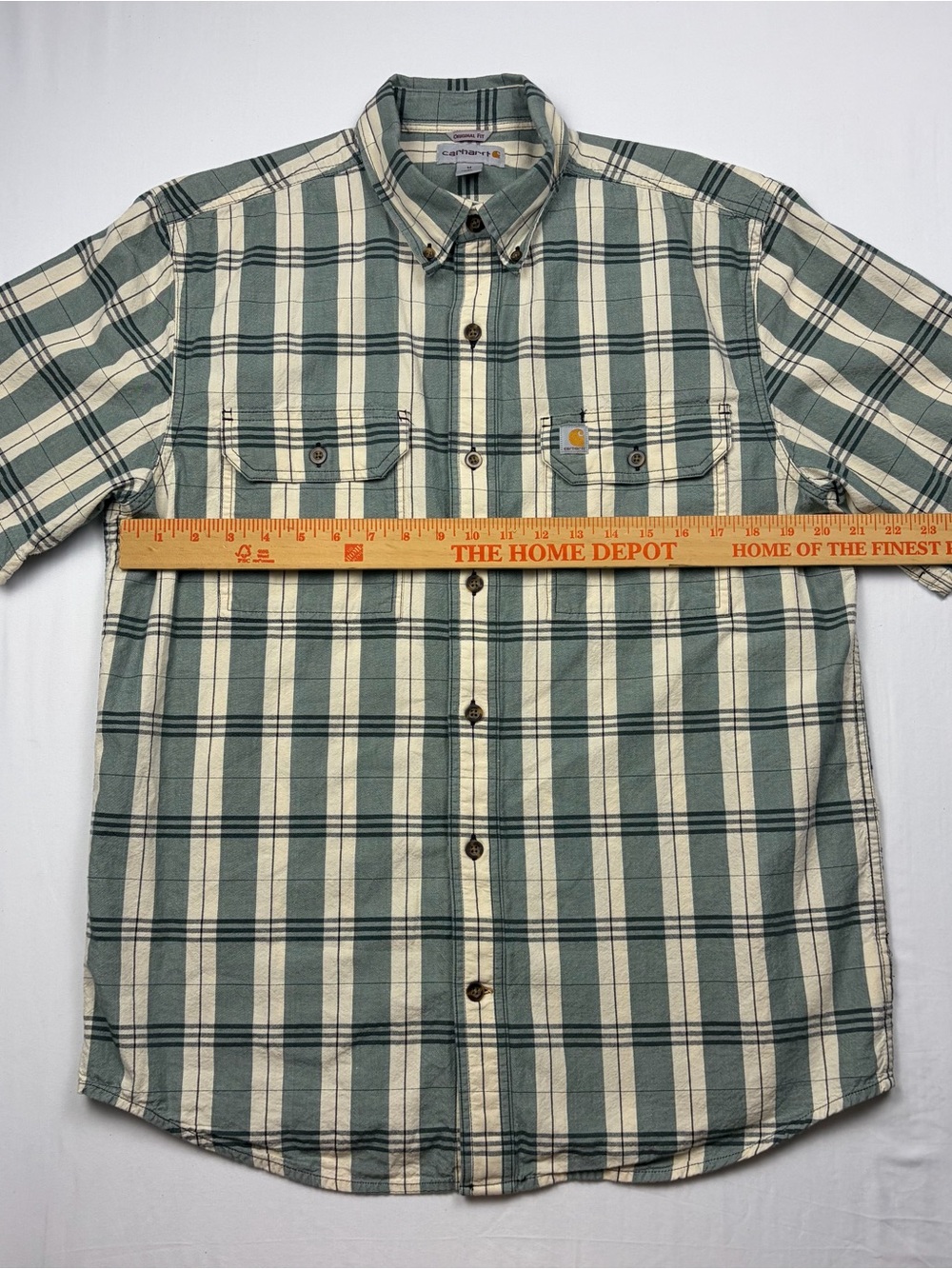 Carhartt Men’s Green & Cream Plaid Work Shirt - Picture 5 of 6